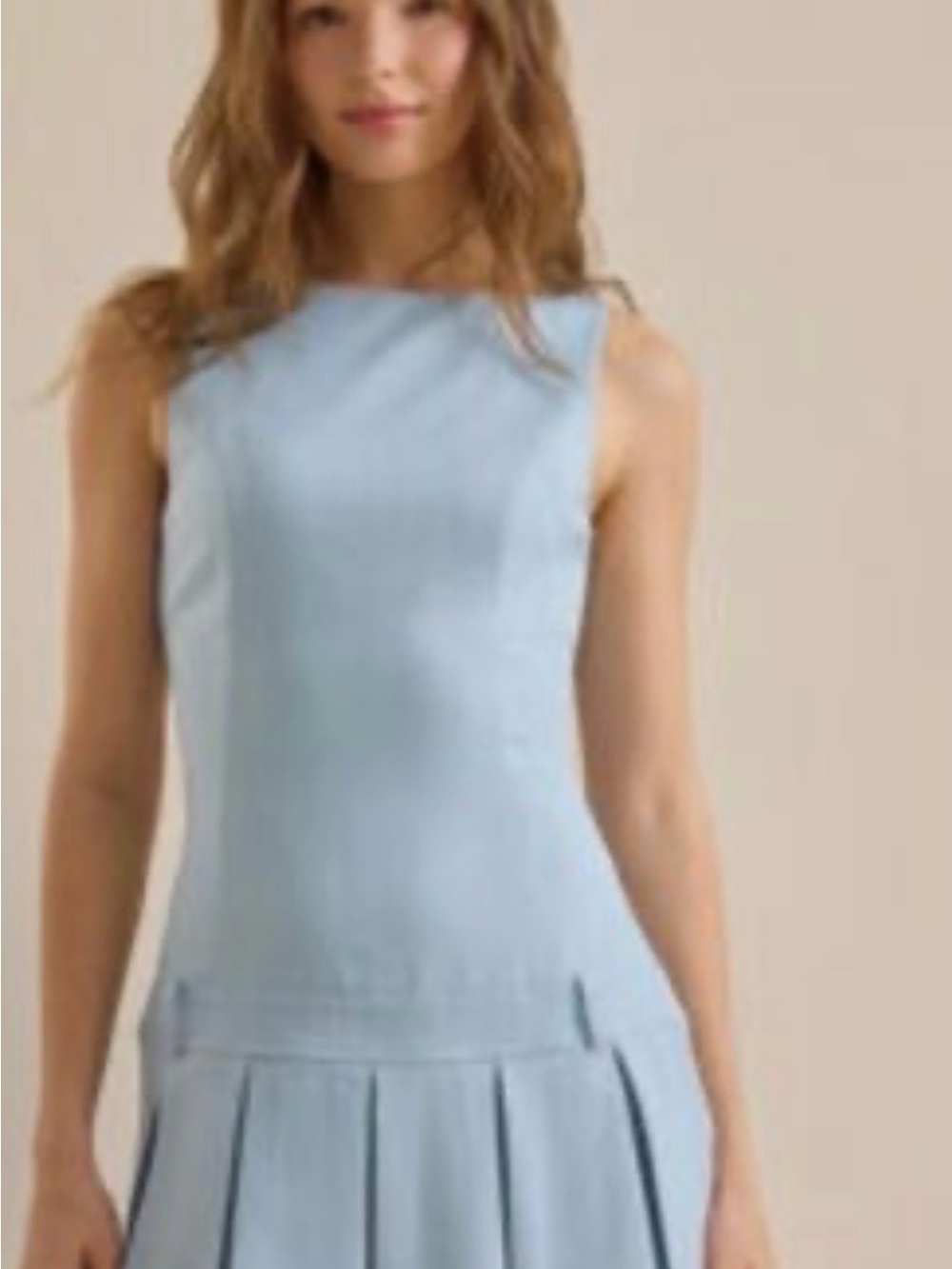 Astr Light Blue Sleeveless Pleated Dress